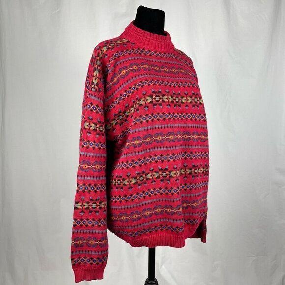 Vintage Eddie Bauer Cotton Fair Isle Oversized Mock Neck Sweater - Women’s M - Picture 2 of 6
